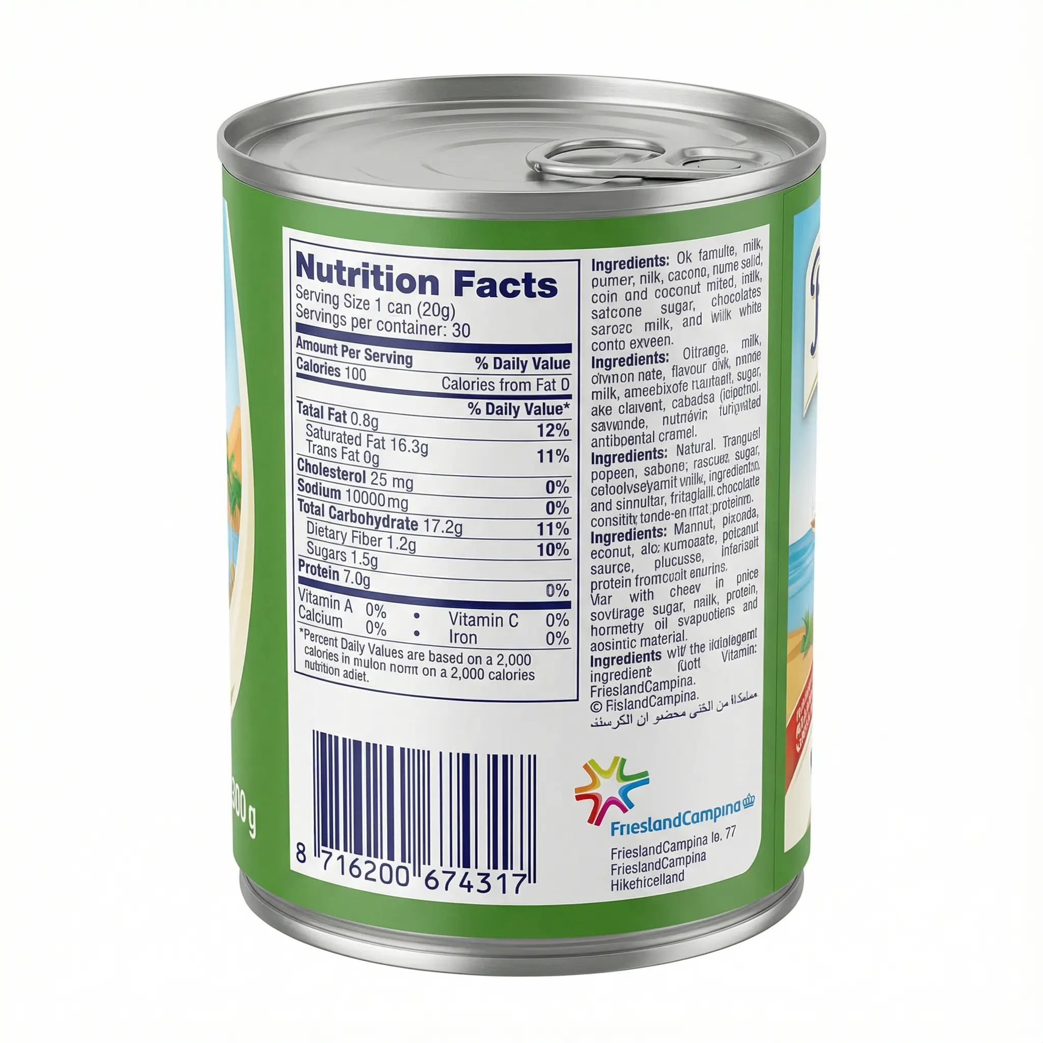 tableau nutritionnel lait concentre Peak non sucre